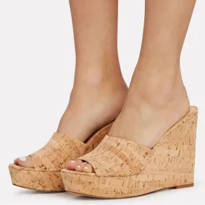 Veronica Beard Dali Cork Platform Wedge Mules
