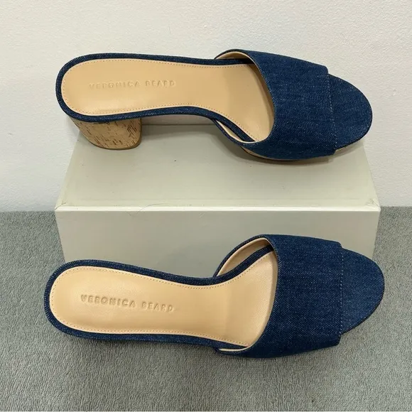 Veronica Beard Dali Platform Chunky Heel Mules Womens Size 10.5 Blue