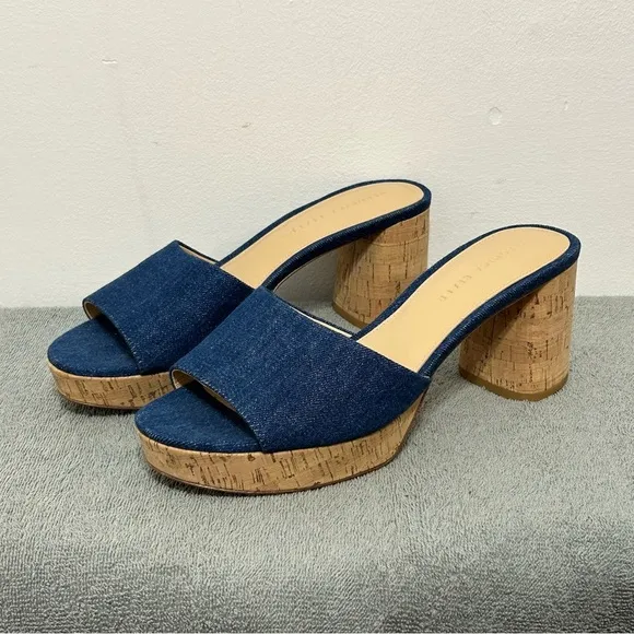 Veronica Beard Dali Platform Chunky Heel Mules Womens Size 10.5 Blue