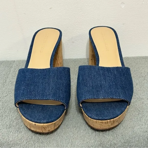 Veronica Beard Dali Platform Chunky Heel Mules Womens Size 10.5 Blue