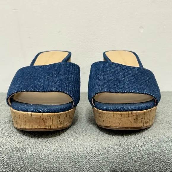 Veronica Beard Dali Platform Chunky Heel Mules Womens Size 10.5 Blue