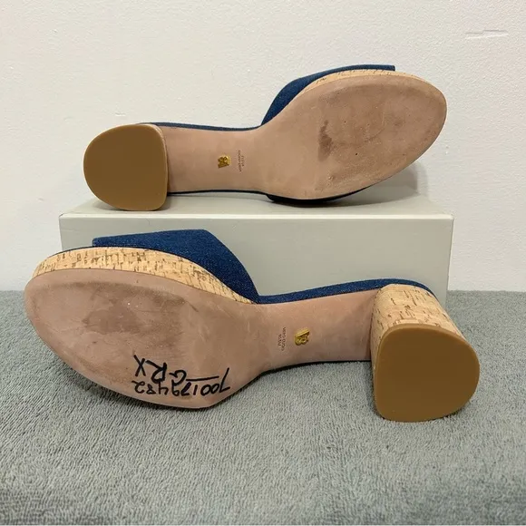 Veronica Beard Dali Platform Chunky Heel Mules Womens Size 10.5 Blue