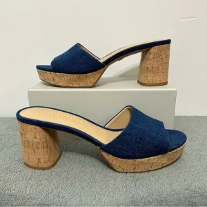 Veronica Beard Dali Platform Chunky Heel Mules Womens Size 10.5 Blue