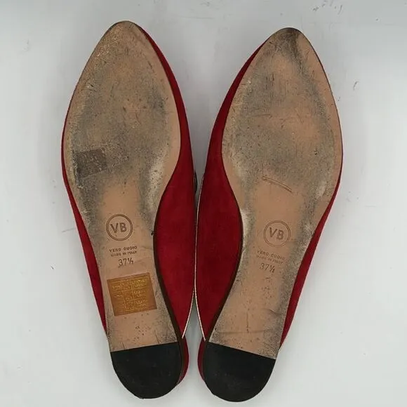 Veronica Beard GREYSON SUEDE W/ METALLICCHERRY/GOLD Size 37.5 US 7.5