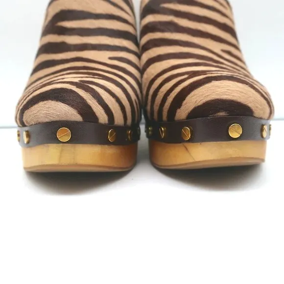 Veronica Beard Grita Clogs Tiger Print Calf Hair Size 10 High Heel Mules