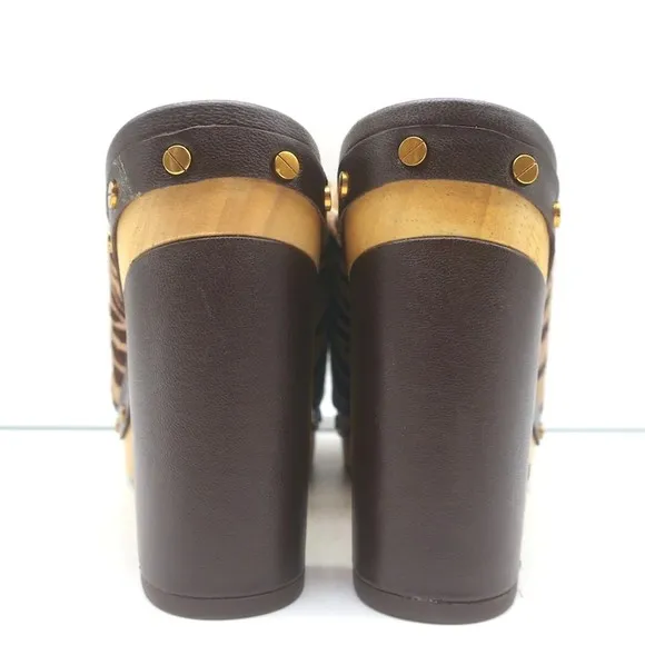 Veronica Beard Grita Clogs Tiger Print Calf Hair Size 10 High Heel Mules