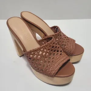 Veronica Beard Guadalupe‎ Woven Leather Wooden-Heel Mules Size 7.5