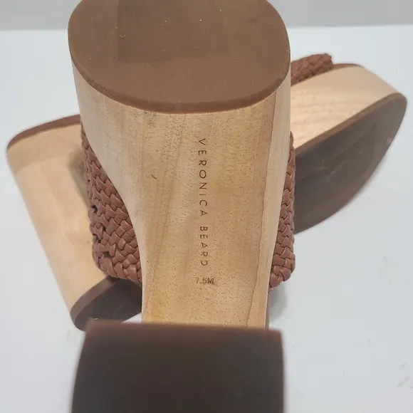 Veronica Beard Guadalupe‎ Woven Leather Wooden-Heel Mules Size 7.5