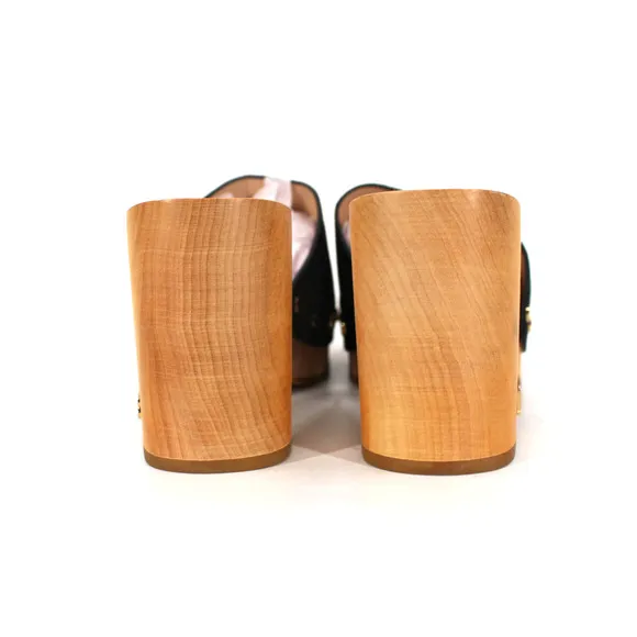 Veronica Beard Hannalee Clogs LIKE NEW Black Suede Wood Block Heel Platform 6.5