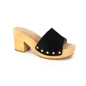 Veronica Beard Hannalee Clogs LIKE NEW Black Suede Wood Block Heel Platform 6.5