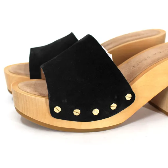 Veronica Beard Hannalee Clogs LIKE NEW Black Suede Wood Block Heel Platform 6.5