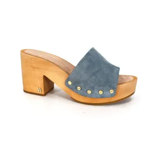 Veronica Beard Hannalee Suede Clogs NEW Blue Wood Block Heel Platform Size 7