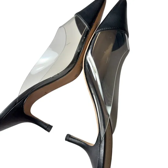 Veronica Beard Maddie Mule Black Leather Kitten-Heel PVC Side Size 9