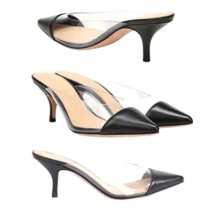 Veronica Beard Maddie Mule Black Leather Kitten-Heel PVC Side Size 9