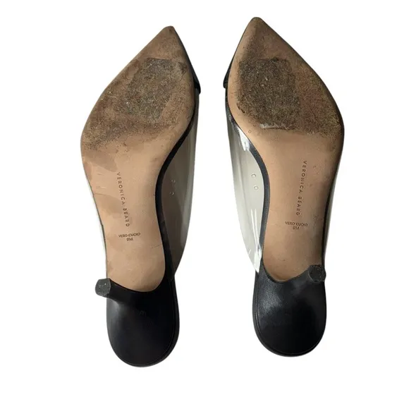 Veronica Beard Maddie Mule Black Leather Kitten-Heel PVC Side Size 9
