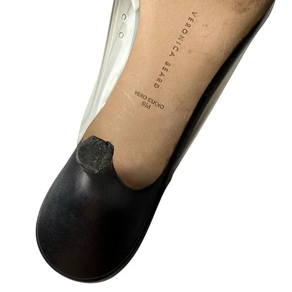 Veronica Beard Maddie Mule Black Leather Kitten-Heel PVC Side Size 9