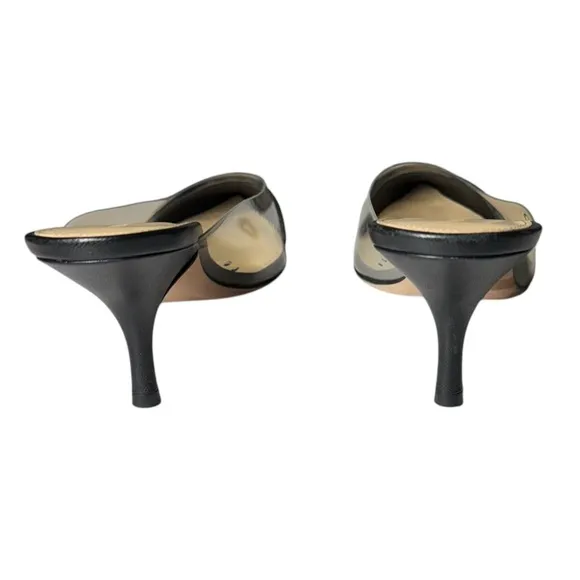 Veronica Beard Maddie Mule Black Leather Kitten-Heel PVC Side Size 9