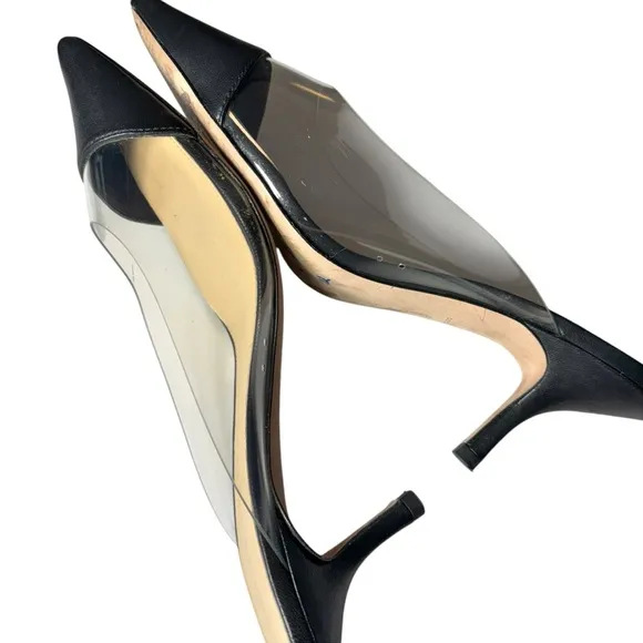 Veronica Beard Maddie Mule Black Leather Kitten-Heel PVC Side Size 9