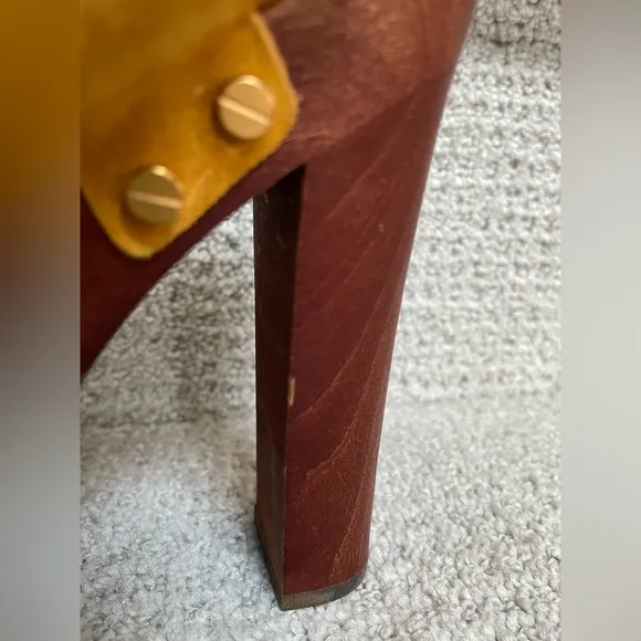 Veronica Beard Mustard Suede Wooden Heeled Gold Studded Platform Clogs Shoes