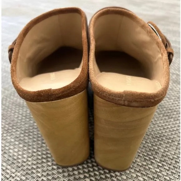 VERONICA BEARD NWOB Dacey Camel Pecan gold studded suede wood mule clogs sz 10