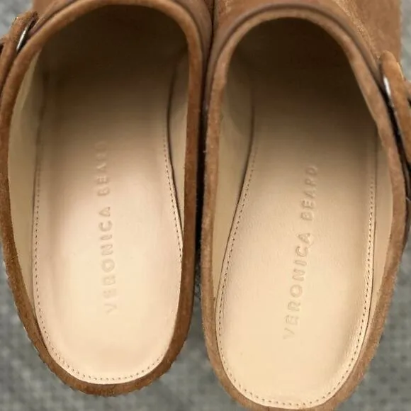 VERONICA BEARD NWOB Dacey Camel Pecan gold studded suede wood mule clogs sz 10