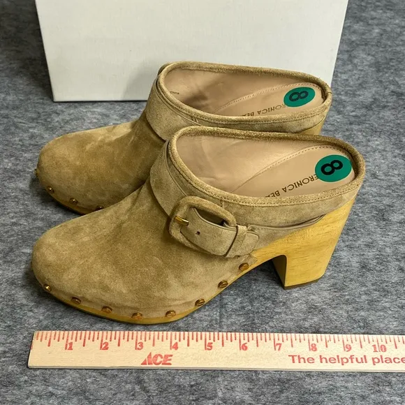 Veronica Beard Tan Mules with Wooden Heel