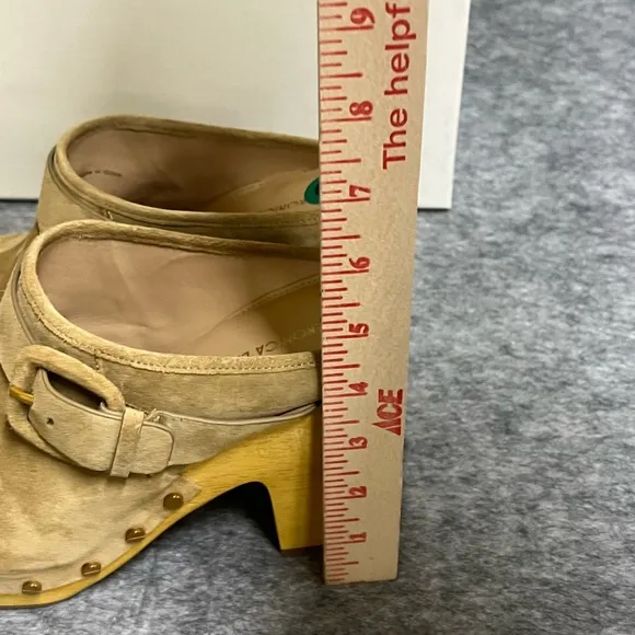 Veronica Beard Tan Mules with Wooden Heel