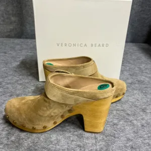 Veronica Beard Tan Mules with Wooden Heel