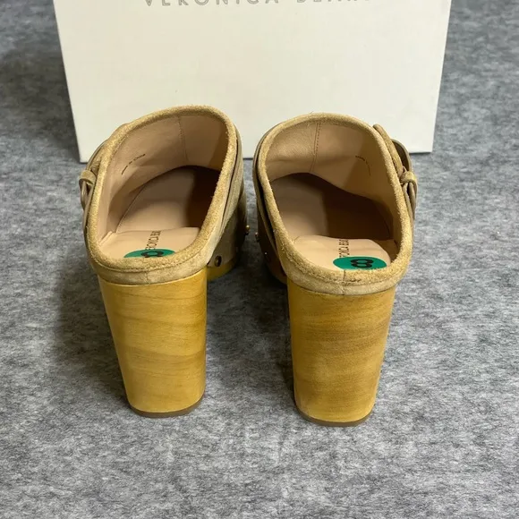 Veronica Beard Tan Mules with Wooden Heel