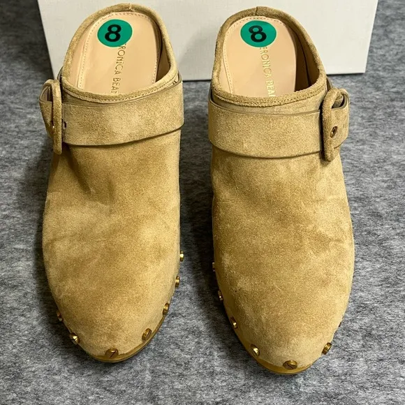 Veronica Beard Tan Mules with Wooden Heel