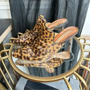 Veronica Beard Leopard Print Pony Hair Mules