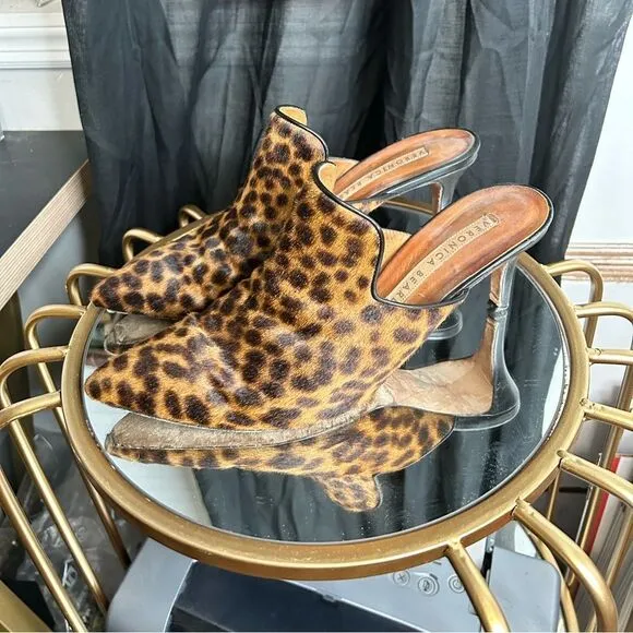 Veronica Beard Leopard Print Pony Hair Mules