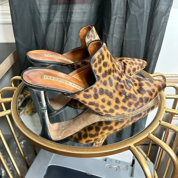 Veronica Beard Leopard Print Pony Hair Mules