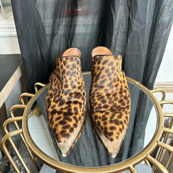 Veronica Beard Leopard Print Pony Hair Mules