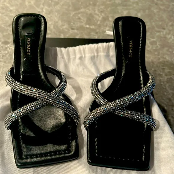 Versace rhinestone mules
