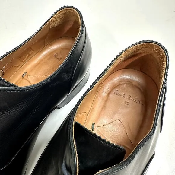 VERY GOOD PS Paul Smith Black Calfskin Cap Toe Oxfords Made in Italy UK 8 / US 9