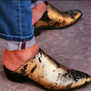 Very Volatile Moonstruck Gold/ Black Leather Mules