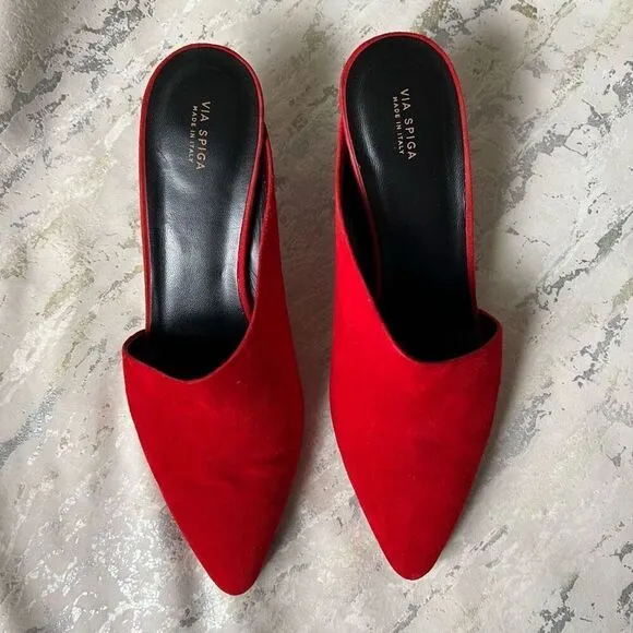 Via Spiga Freya Red asymmetrical kitten heels