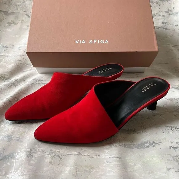 Via Spiga Freya Red asymmetrical kitten heels