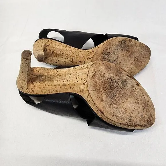 Via Spiga Onitta Cork Open Toe Leather Sandal Heels Slingback Black Size 8.5 I