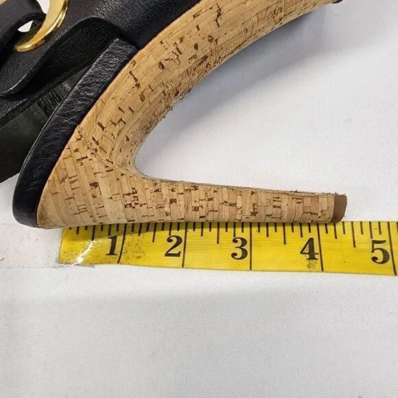 Via Spiga Onitta Cork Open Toe Leather Sandal Heels Slingback Black Size 8.5 I