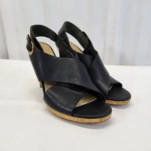 Via Spiga Onitta Cork Open Toe Leather Sandal Heels Slingback Black Size 8.5 I