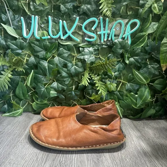 VIBAe Roma Unisex Slip On Shoe 38 Round  Slip-On Flat Mules Leather Cognac