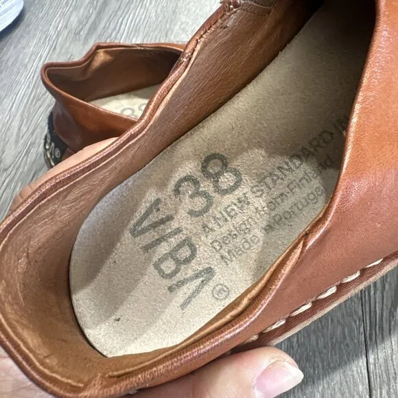 VIBAe Roma Unisex Slip On Shoe 38 Round  Slip-On Flat Mules Leather Cognac