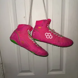 Vibrant Pink and Green High-Top Athletic Shoes