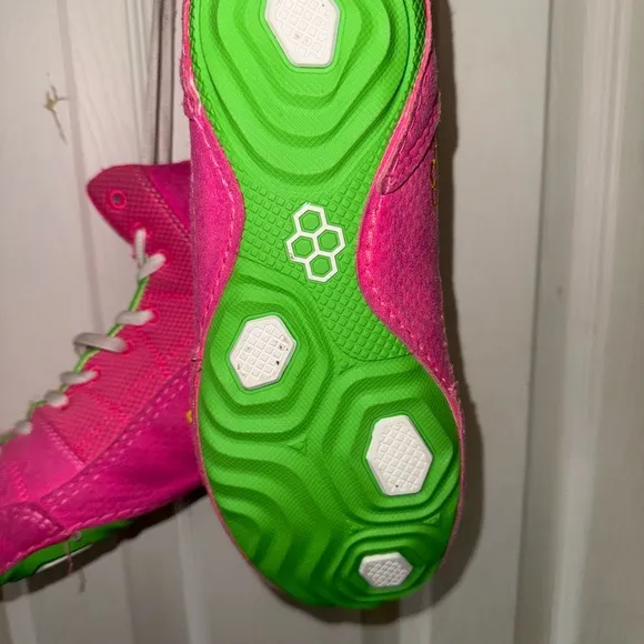 Vibrant Pink and Green High-Top Athletic Shoes