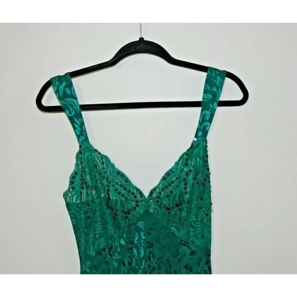 Victoria's Secret Nightgown Slip Dress Medium Vintage Gold  Green Satin Beaded