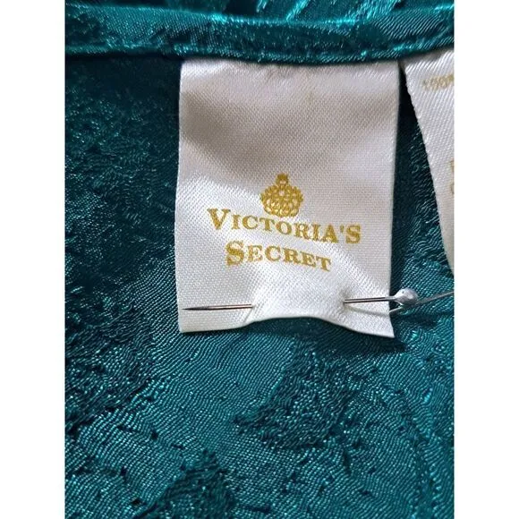 Victoria's Secret Nightgown Slip Dress Medium Vintage Gold  Green Satin Beaded