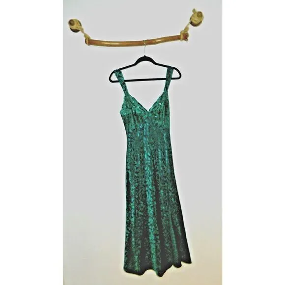 Victoria's Secret Nightgown Slip Dress Medium Vintage Gold  Green Satin Beaded