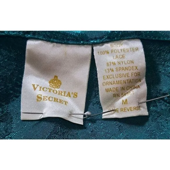 Victoria's Secret Nightgown Slip Dress Medium Vintage Gold  Green Satin Beaded